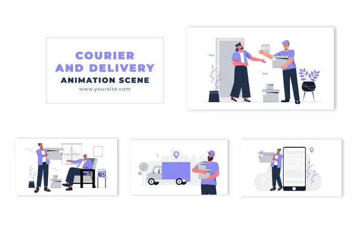 Courier and Delivery Service Flat Design Animation Scene